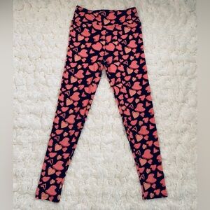 LuLaRoe Leggings • Hearts on Black Background • Size O/S (One Size)